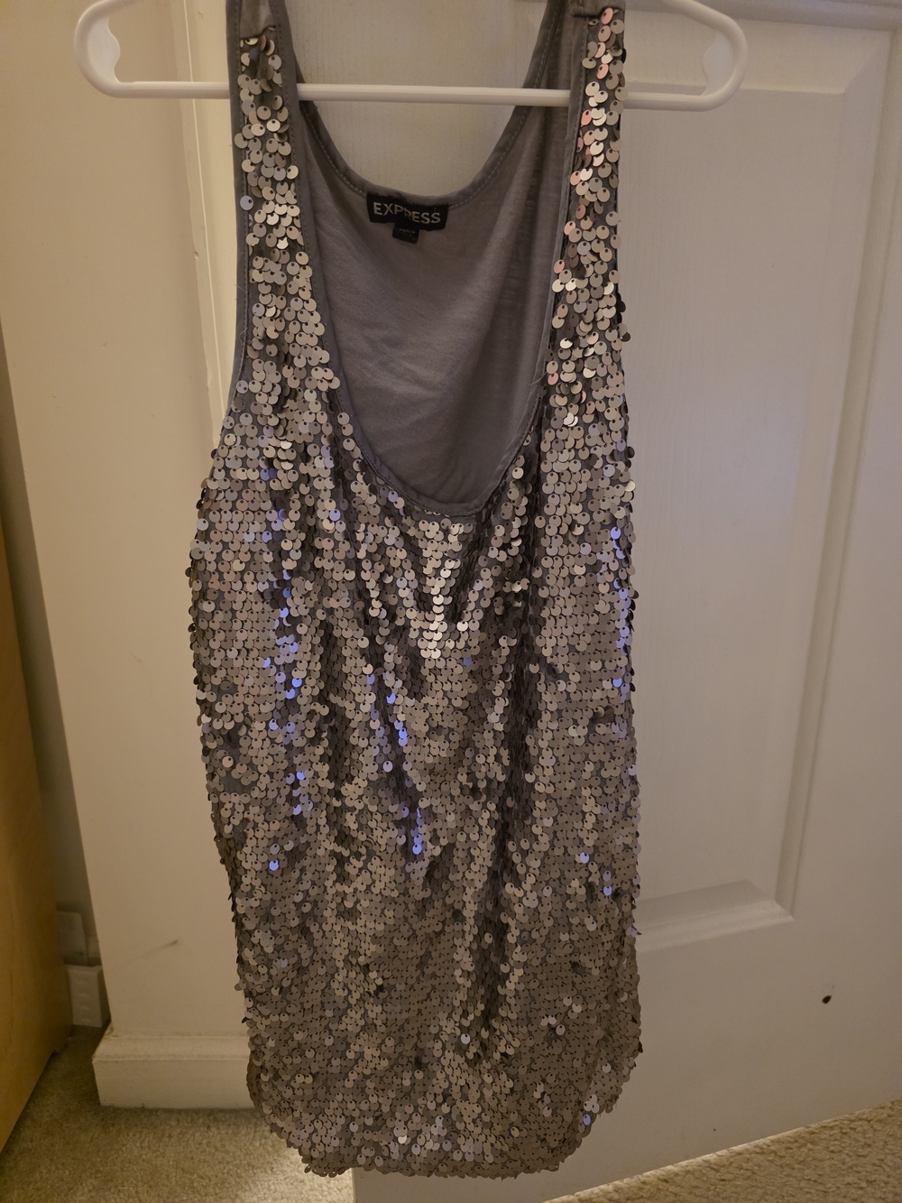 Express Silver Sequin Mini Tank Medium Shirt